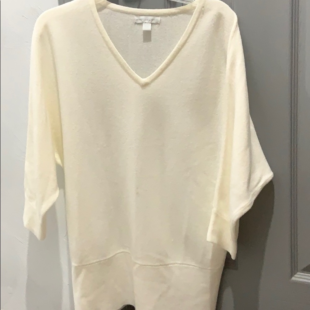 White Dolman Sleeve V-Neck Sweater